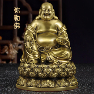 纯黄铜招财弥勒佛摆件大肚佛笑佛笑口常开家居客厅玄关供奉装 饰品