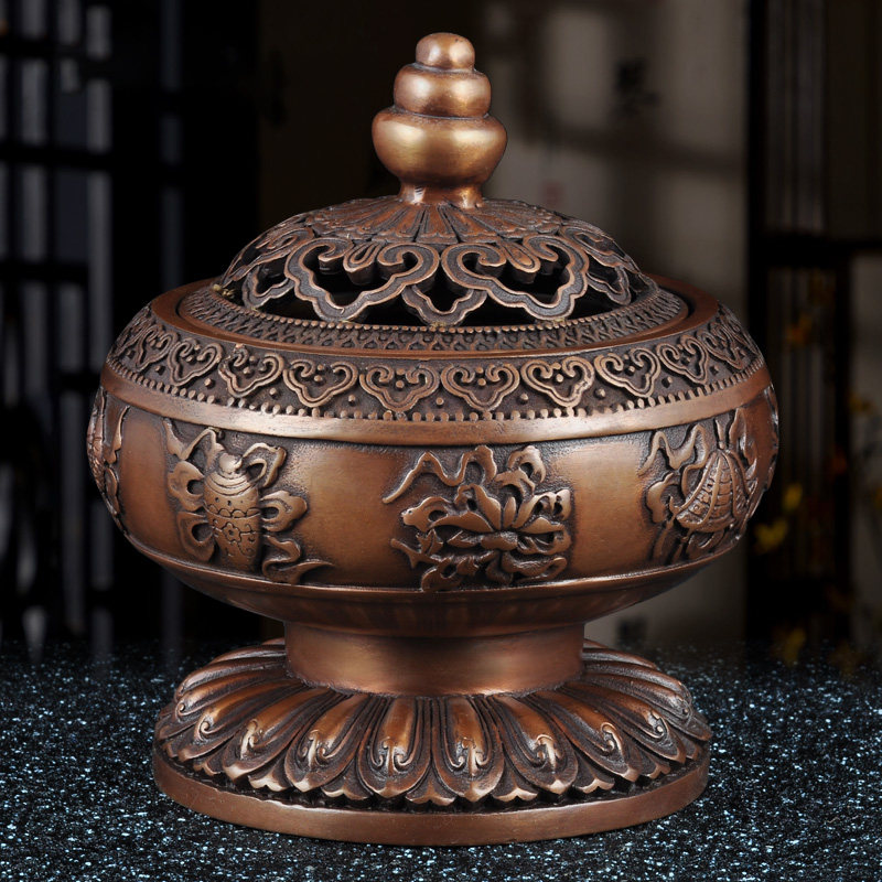 紫铜带托八宝熏炉香道香炉禅室静心安神家用茶室沉香盘香香薰炉,家居饰品,桌面摆件,淘宝优惠券,粉丝福利购,淘宝优惠卷