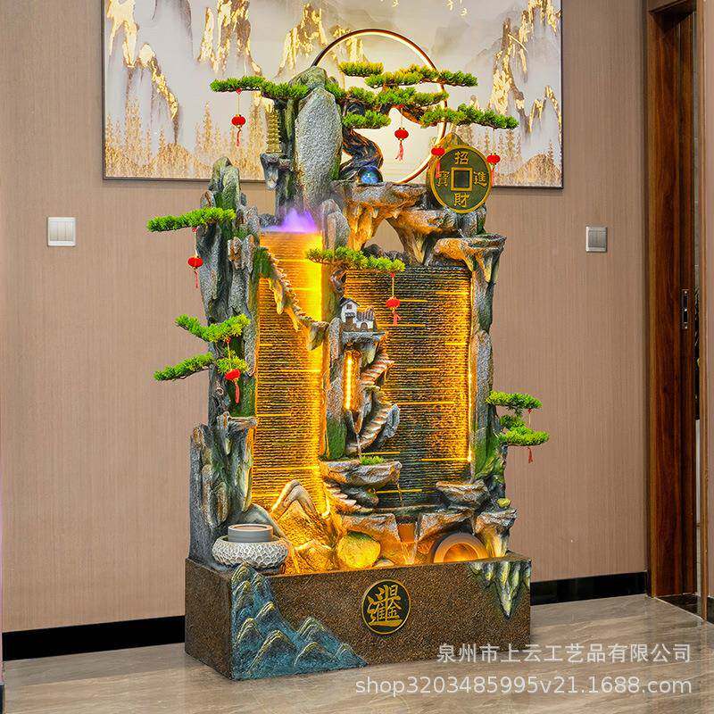 假水幕流水喷泉落财地招摆件墙办公室客山厅TEW办公室风水轮鱼池