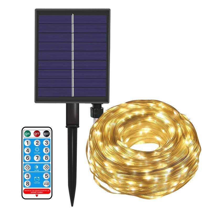 贝工 LED太阳能皮线灯串 20米200灯 暖色 24V 带遥控
