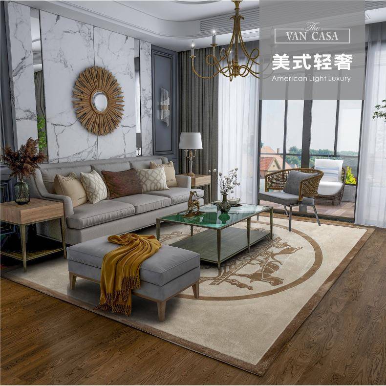 手工腈纶毯客厅卧室轻奢地帽衣间餐腈纶橙厅桌地整铺地毯手工羊毛