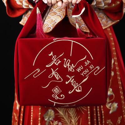 包70007756袱结婚一对新娘嫁妆喜盆红色皮包裹布方陪物品婚庆婚嫁