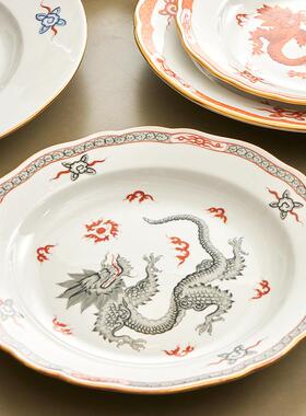 德国梅森瓷器明之神龙系列欧式家用送礼餐具西餐盘纯手绘