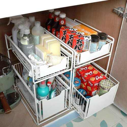 抽屉式橱柜内收纳筐厨房浴室清洁用品储物推拉篮厨房下水槽置