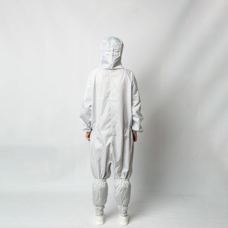 防静电服带帽工作服白色网纹胯下拉链无尘服网帽后松紧连体服