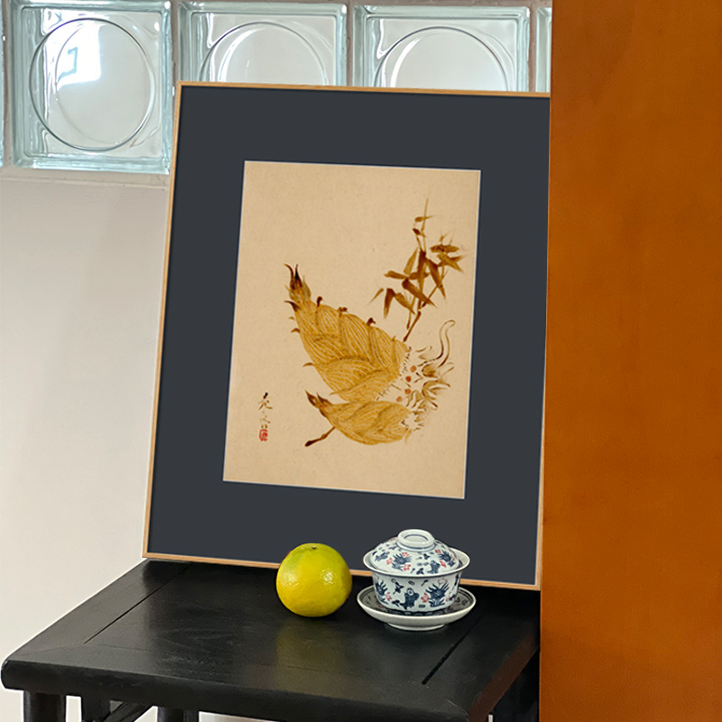 柴田是真日式新中式画中画民俗风景茶室书房餐厅植物国风装饰画图片