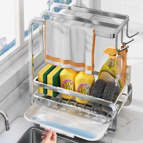 不锈钢抹布架厨房家用多功能洗碗布沥水收纳用品大全置物架免打孔