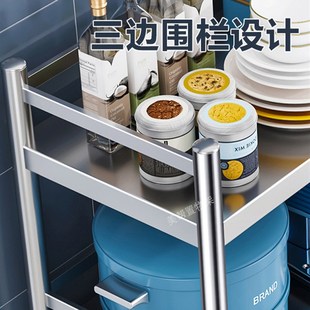 不锈钢厨房置物架碗柜储物柜子家用落地多层多功S能简易货架餐边