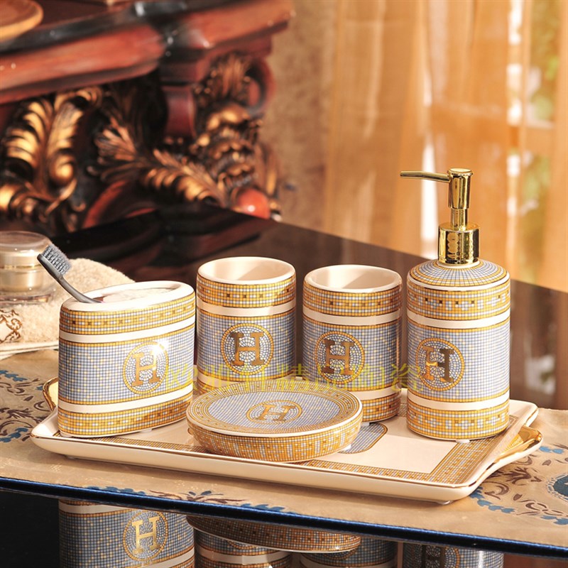 情侣洗漱套装浴室陶瓷牙架漱口杯牙具刷K牙杯欧式卫浴五件套六件