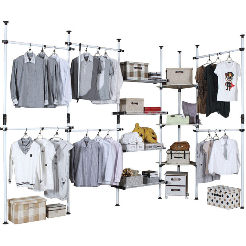 转角简易衣柜开放式步入衣帽间diy顶天立地组R装钢管窗帘式布衣柜