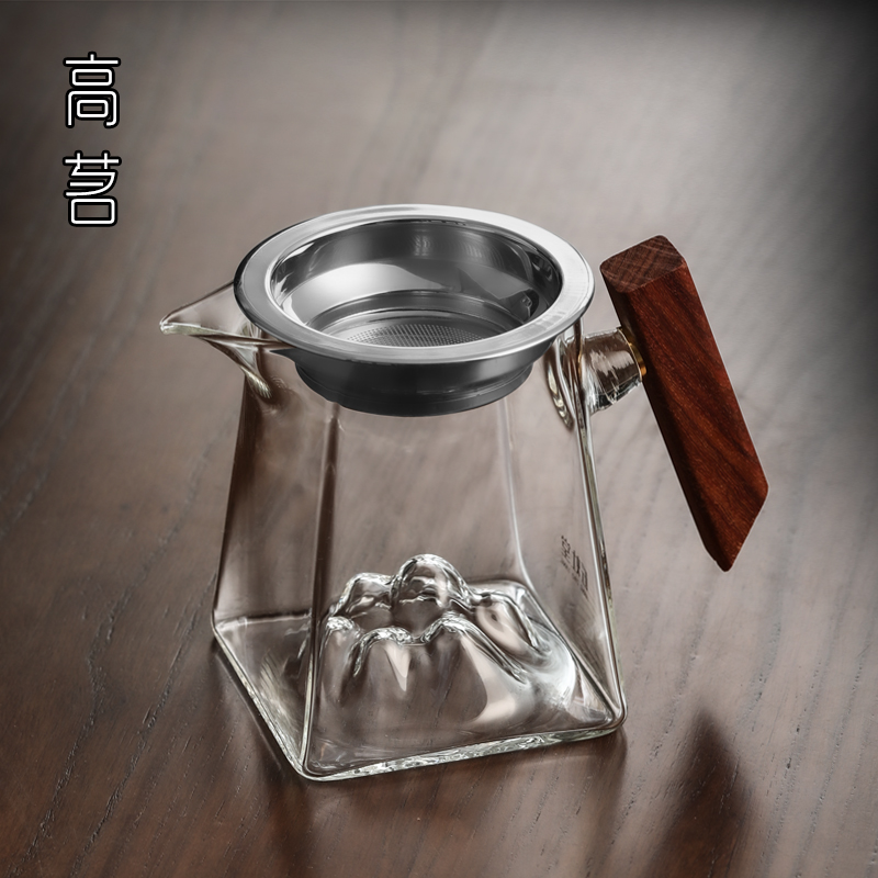 木把玻璃观山公道杯茶漏一体公杯茶滤套装茶P具配件分茶器带手柄