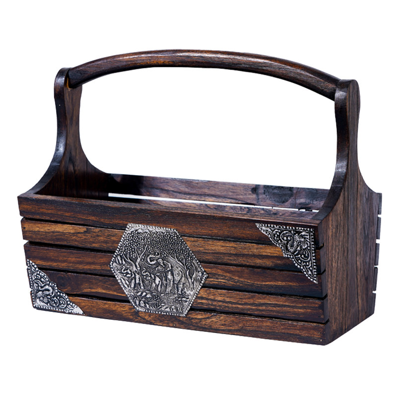 泰国复古洗手台置物架实木木制田园风可移动客R厅桌面收纳整理盒