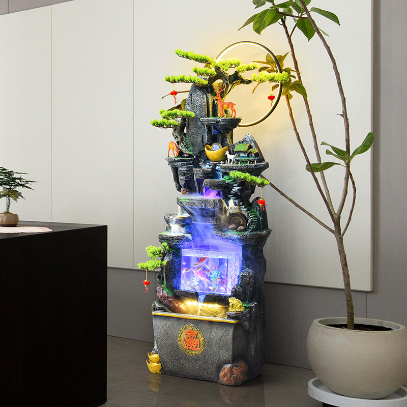客厅假山流水摆件循环水景生财鱼缸办公室装N饰落地高山喷泉风水