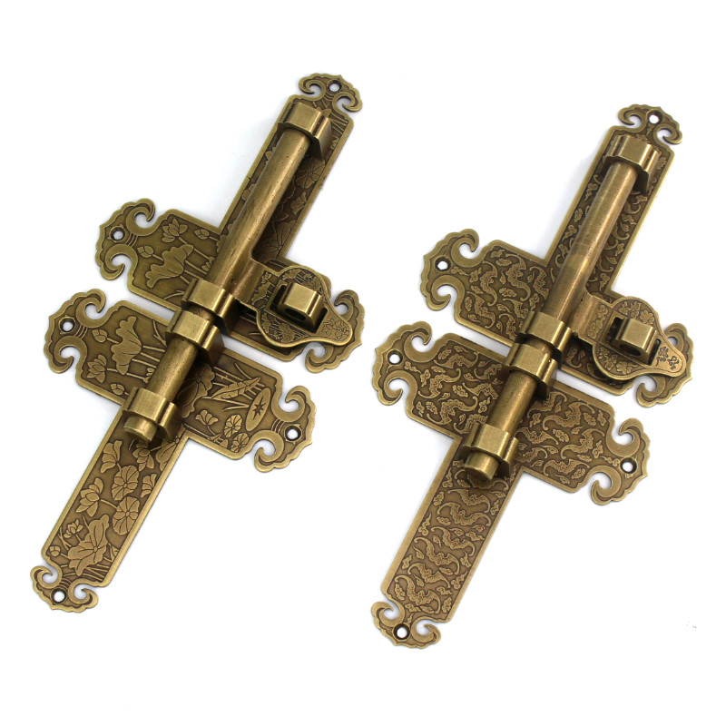纯铜门扣老式门插销门锁实v木大门黄铜加厚插销锁庭院栅栏花园门