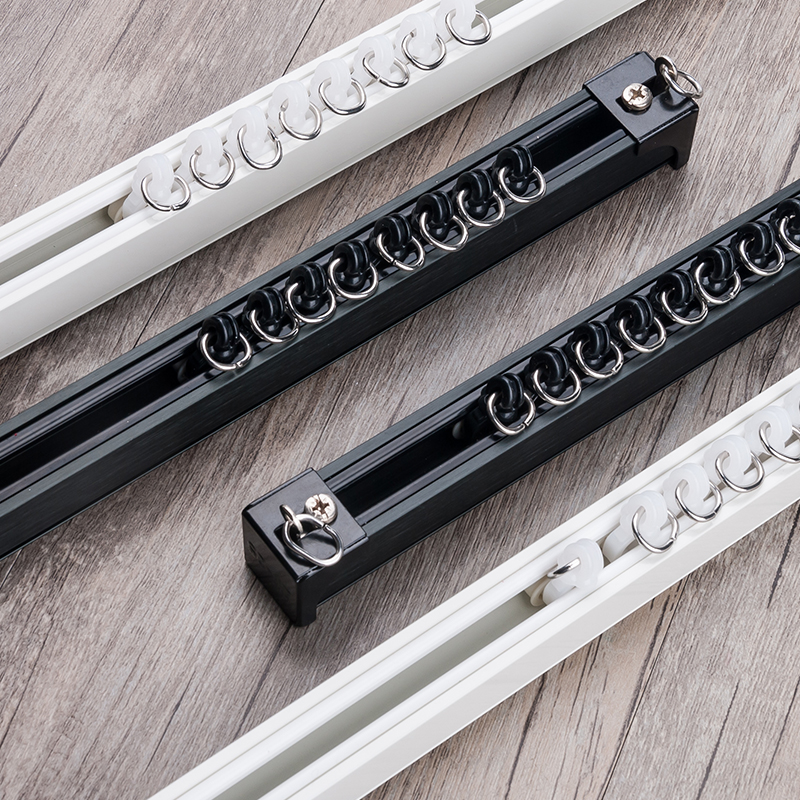 黑色铝合金窗f帘轨道双轨单轨顶装侧装窗帘杆窗帘配件装窗帘轨道