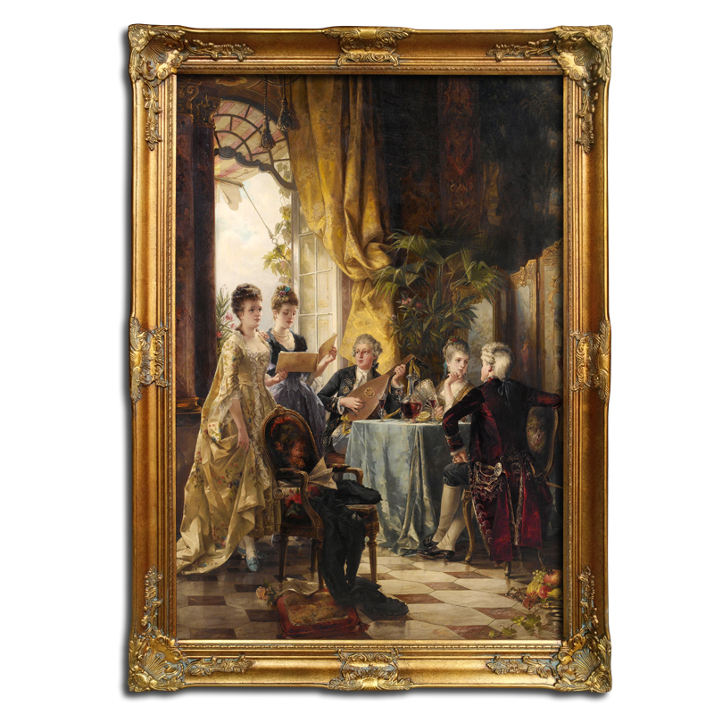 竖版欧式宫廷f人物油画贵妇人客厅喷绘有框画酒店宾馆会所装饰画