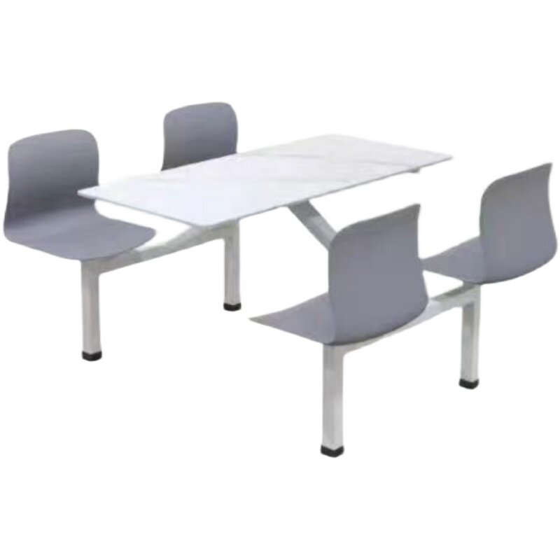 定做食堂餐桌椅  不锈钢连身餐桌pp椅面餐桌K 岩板桌面120*60尺寸