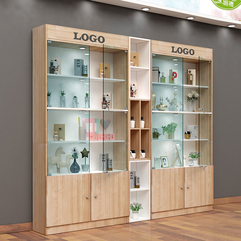 玻璃展示柜带锁商用玻璃门礼品柜货柜化妆品产S品展柜美容院柜子