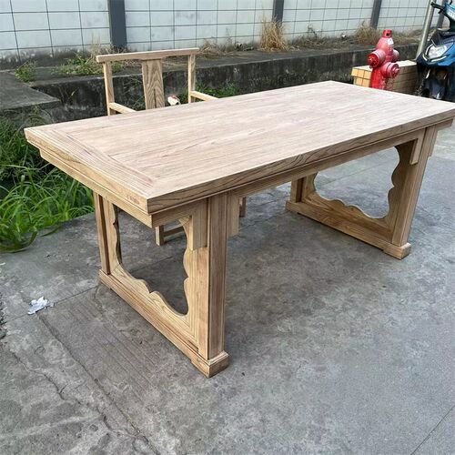 原木茶台风化老榆木茶桌椅家用实木餐桌客厅两用中W式复古免漆做
