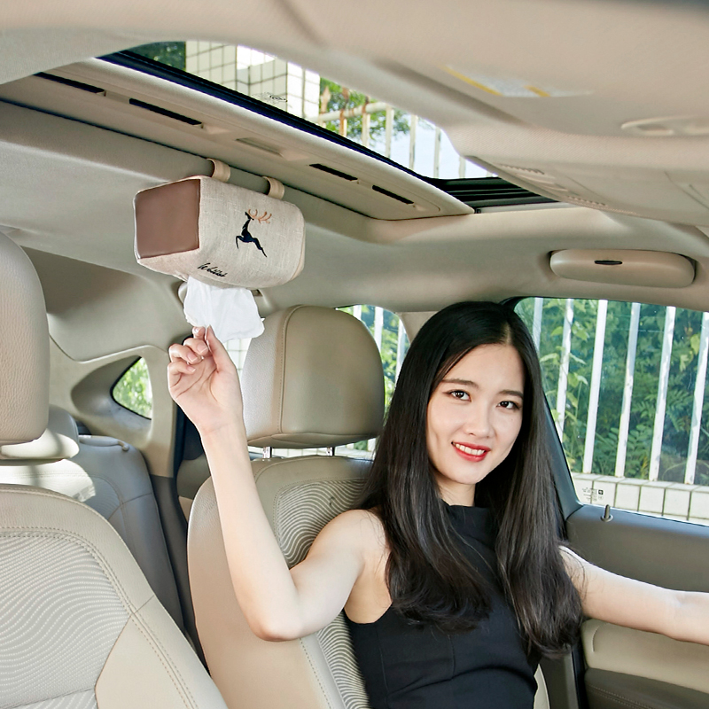 棉麻创意车载纸巾盒 汽车内饰用品天G窗挂式遮阳板座椅车用抽纸盒