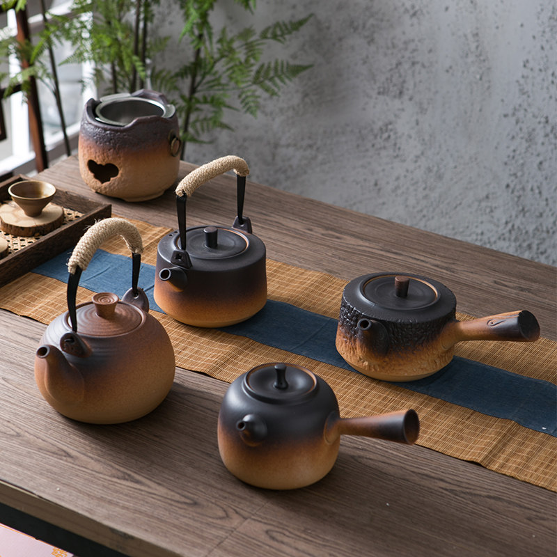 秋天黑晶炉煮茶壶茶n具烧水炉陶瓷烧水壶侧把煮茶器围炉煮茶粗陶