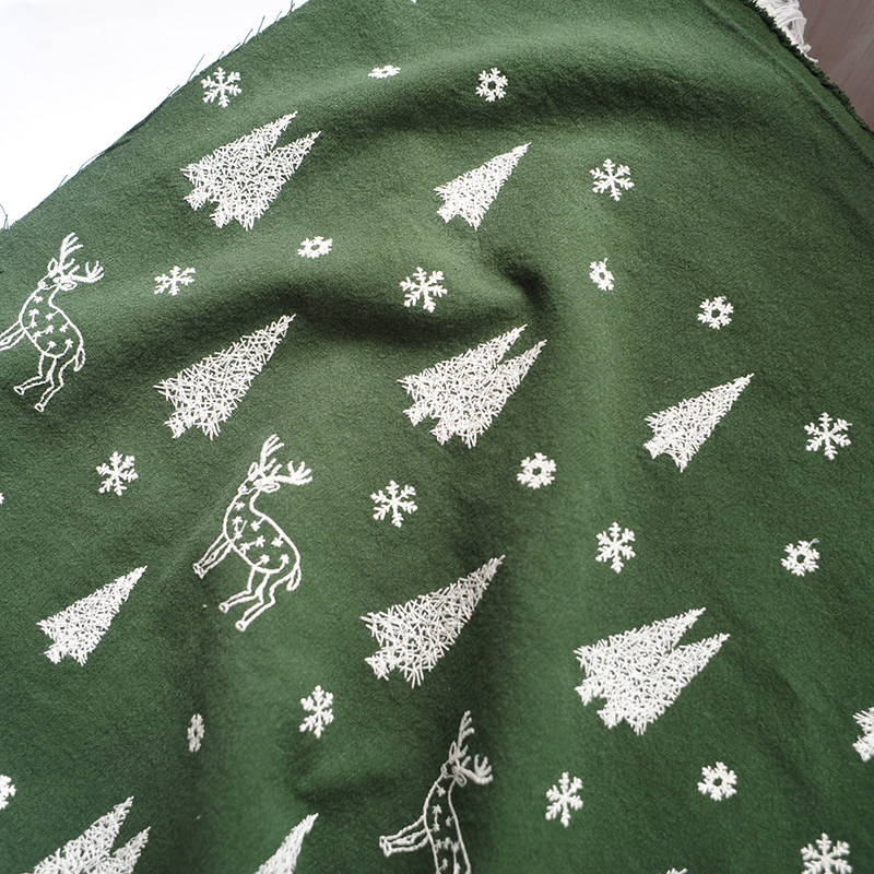 圣诞节布料棉麻i刺绣面料手办桌布沙发抱枕套洗手间厨房半帘面料