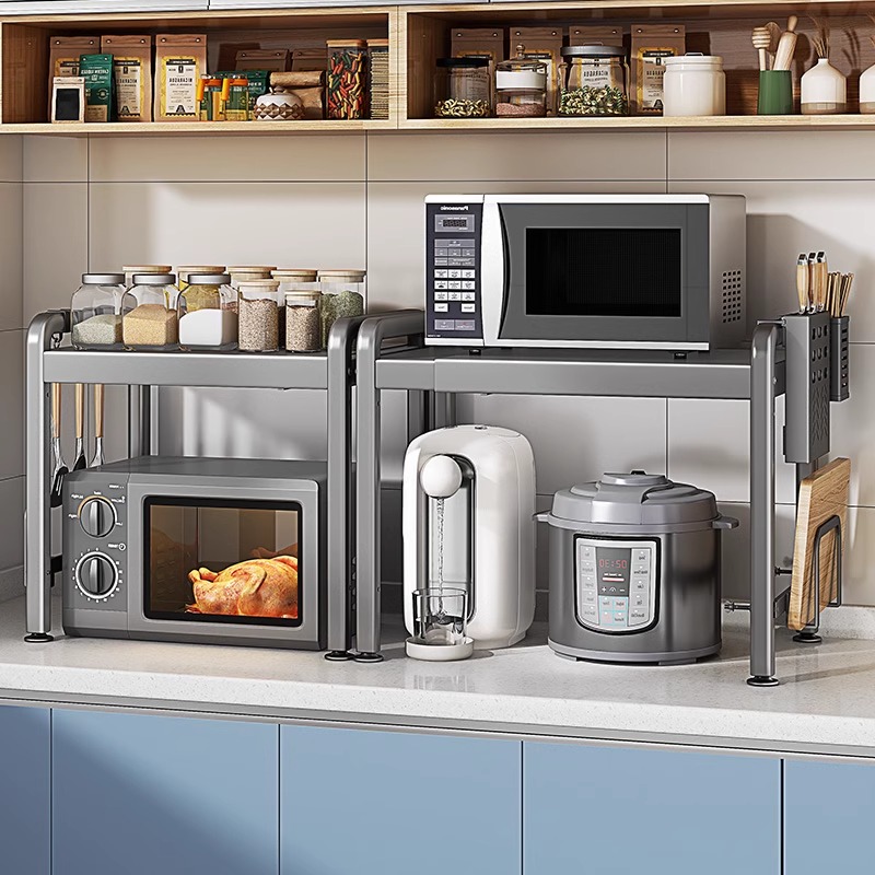 枪灰微波炉置物架厨房烤箱架子台面多功能家用电T饭煲可伸缩收纳