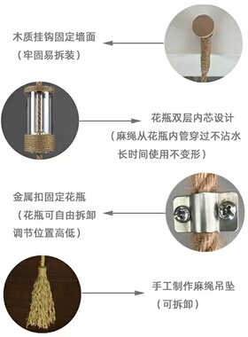 创意DIY装饰花插隔断帘麻绳玻璃水培绿植花瓶器皿W家居客厅壁挂
