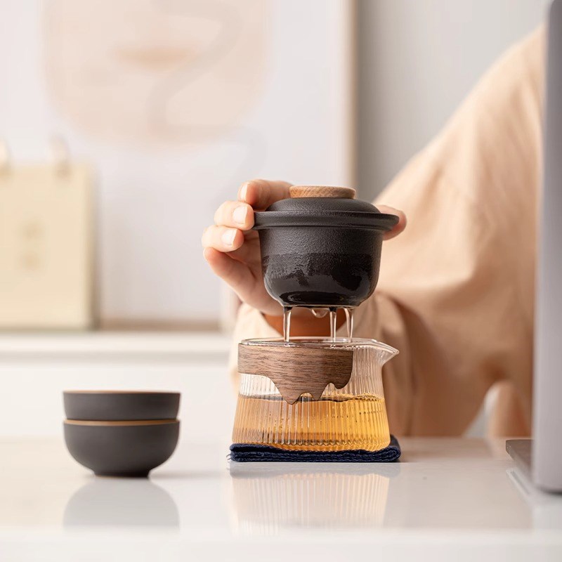 玻璃旅行茶具快客杯户外r随身便携一壶二杯陶瓷功夫泡茶壶套装礼