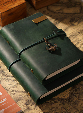 墨绿色手帐封面旅行手帐手工头层牛皮笔记本活页疯马皮本子TN复古