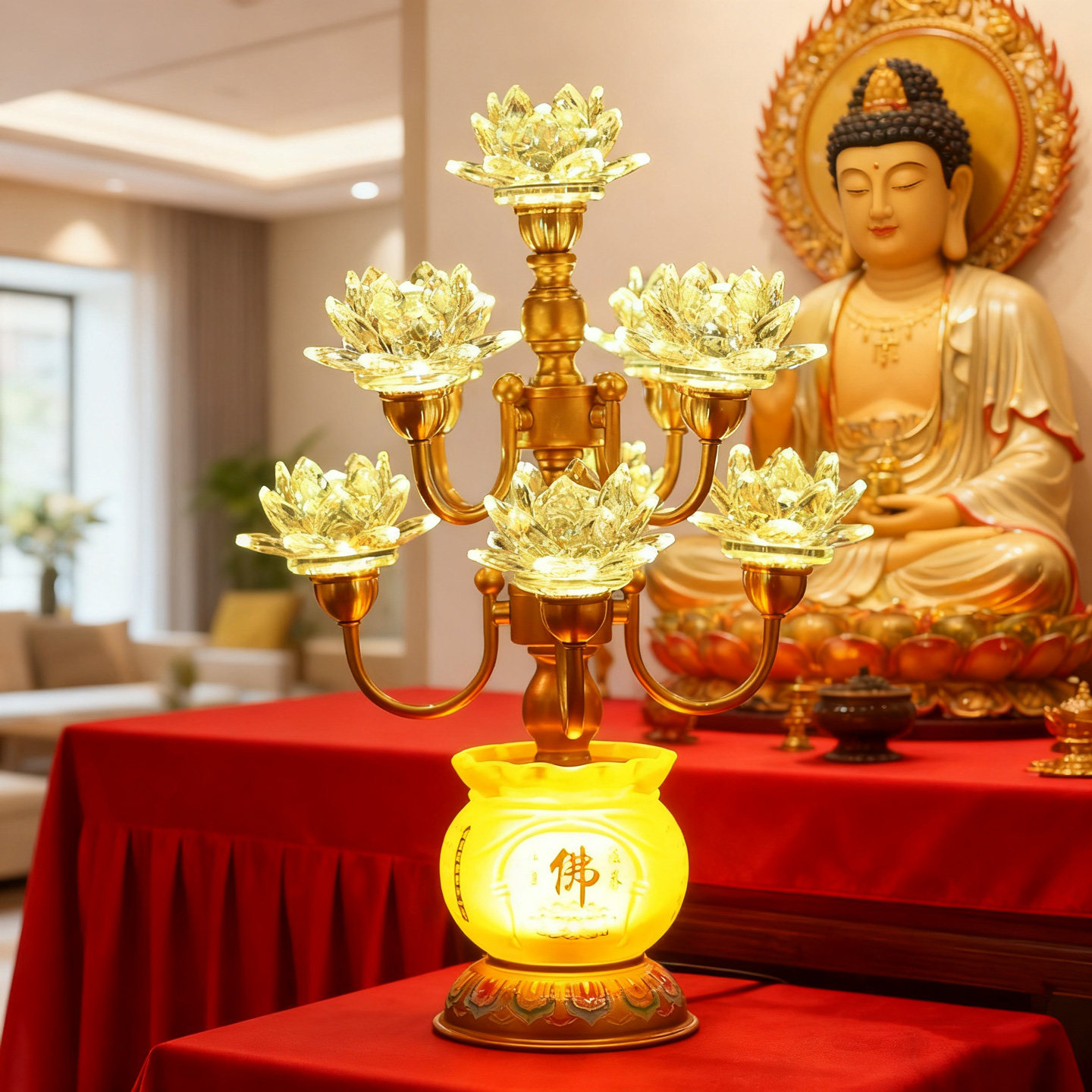 LED彩色荷花灯长明佛堂供灯新款插电佛前供灯七彩莲花灯电子供灯