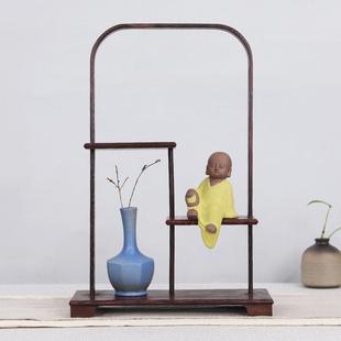 鸡翅木创意禅意小博古架实木中式多宝阁置物架茶壶茶具架子展示架