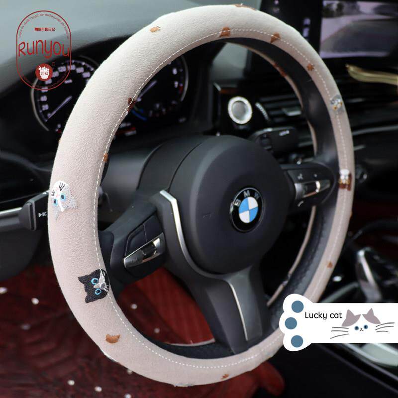 刺绣猫咪棉麻方向盘套 手工把套 各车型通用海豚icon赛丽斯mini