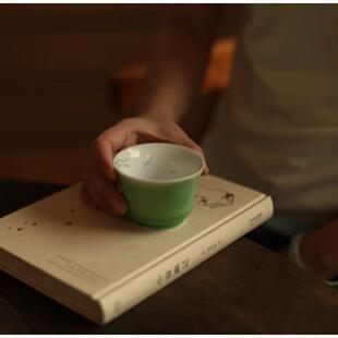 |梅似雪|《豆青翠竹》马蹄压手杯 釉下彩手绘 青瓷主人杯 茶杯