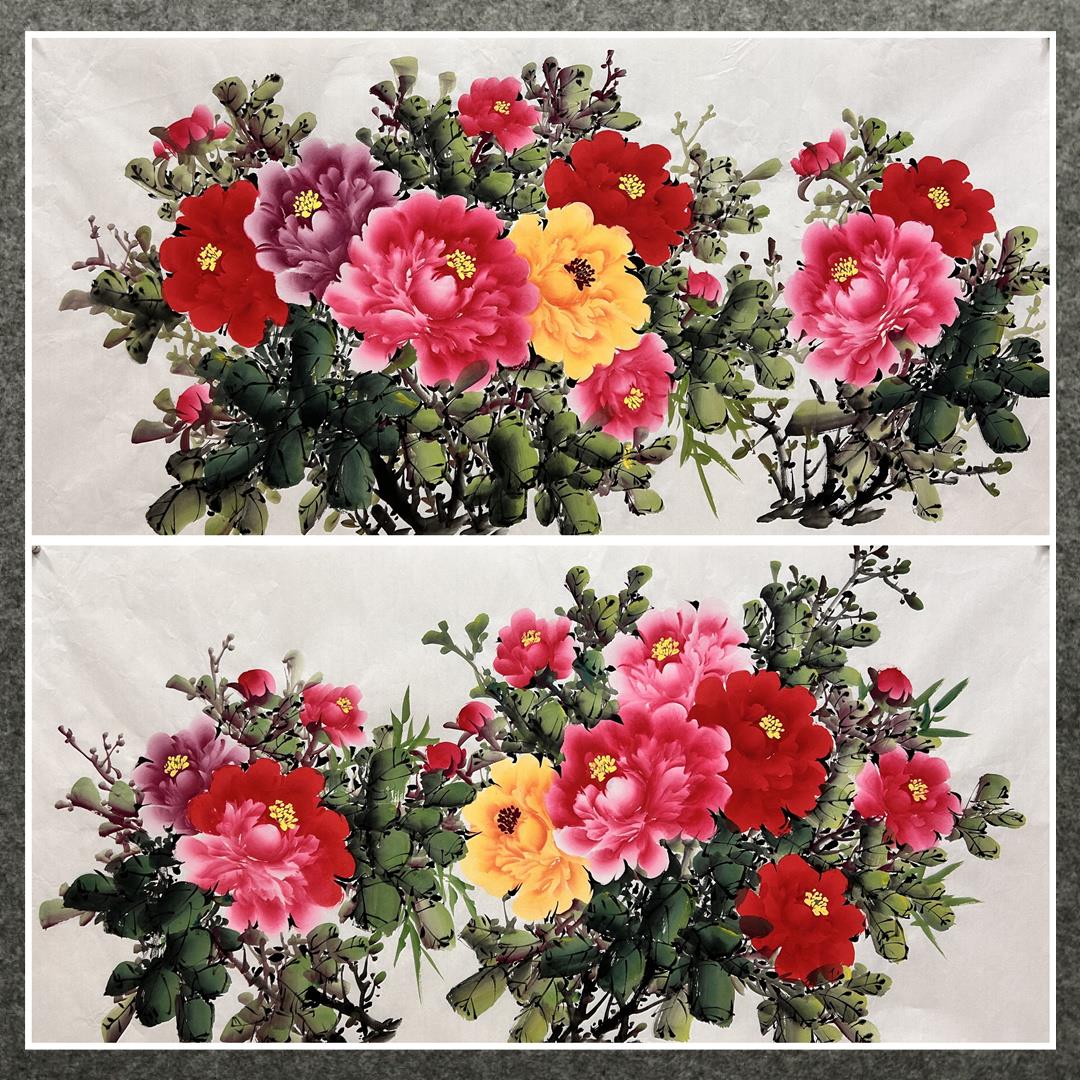 8墨锦轩客厅宣纸装饰国画纯手绘酒店花鸟画四尺牡丹花开富贵08