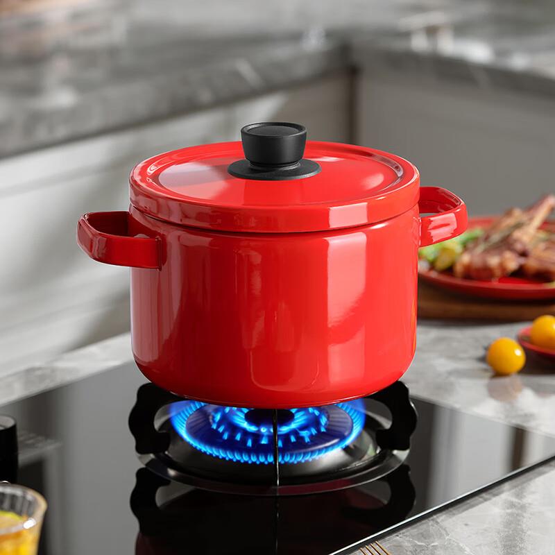 德世朗家用珐琅无涂层多用汤锅 红色 22cm