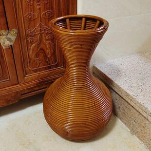 藤编鱼篓花瓶手工编织桌面落地花器客厅酒店插花瓶防摔摆件工艺品