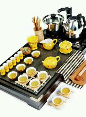 实CEL茶具套装套陶瓷乌金石木茶盘智能整智能茶具全自动磁电炉套