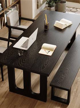 意全DFP实木书客式厅大长桌家用奢现代书法桌卧室黑色办公桌电轻