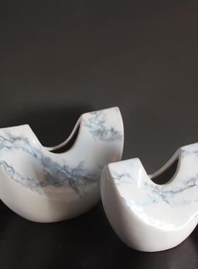 现轻奢理大石纹软装陶瓷花器装饰XVJ样板房售楼处品电视柜家代居