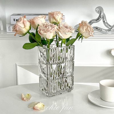 ins风水晶玻璃花瓶透明插花摆件轻奢高档客厅高级感网红水培鲜花