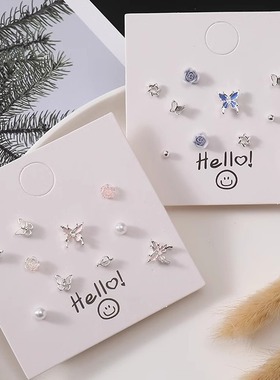 蝴蝶耳饰甜美可爱s925银针小巧精致耳钉小众设计新款套装ins清新