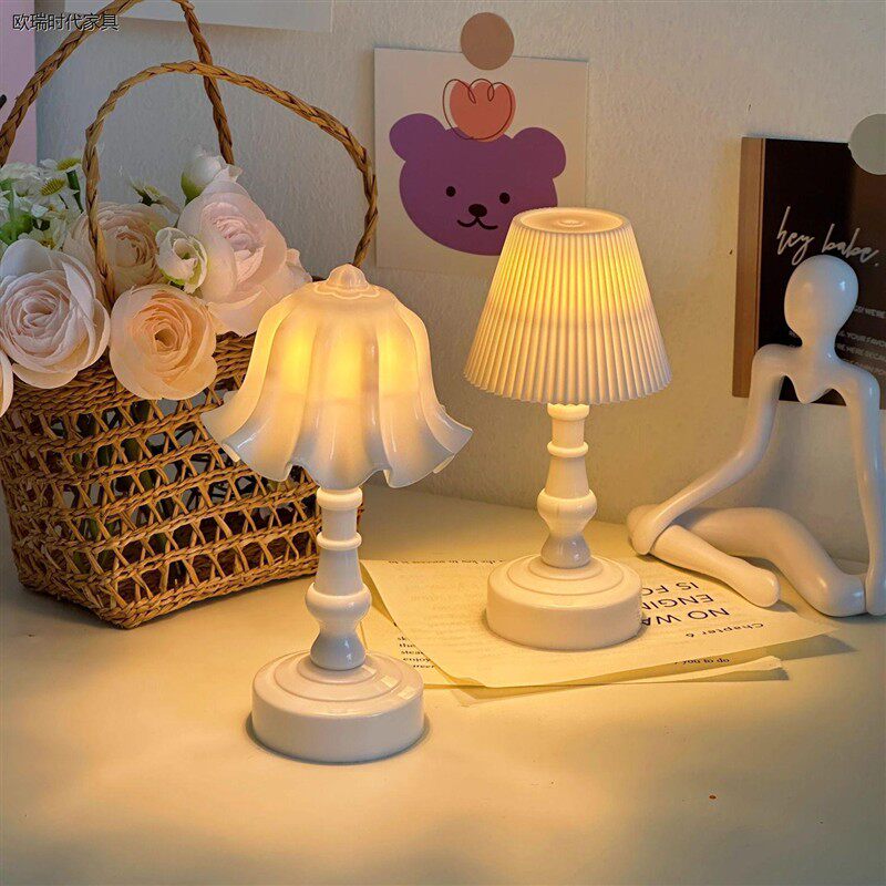 创意复古小台灯不插电法式轻奢简约床头小夜灯桌面小台灯学生宿舍