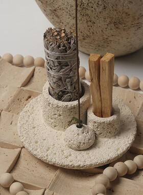 鼠尾草线香秘鲁圣木燃烧容器多功能燃烧托盘复古陶瓷盘蜡烛台