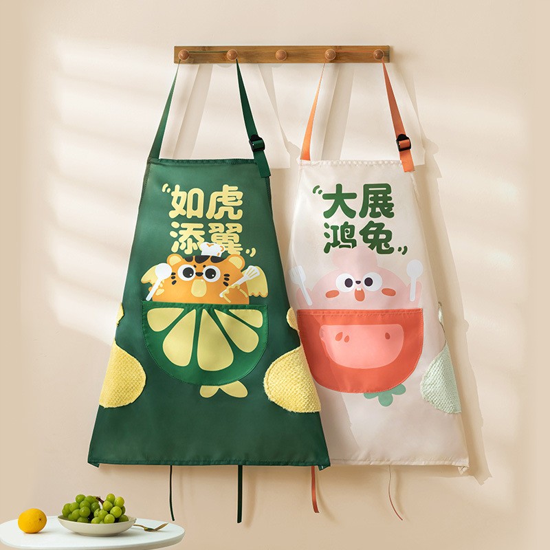 厨房卡通围裙男女情侣围裙防水防油做饭罩衣四季无袖可擦手围裙
