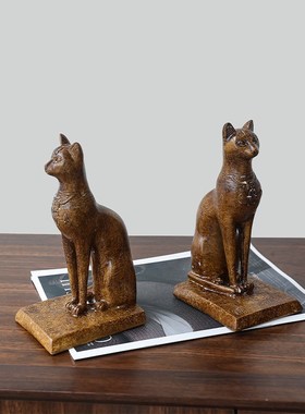 速发美式复古仿木色埃及猫书靠软装家居饰品客厅酒柜电视柜摆件