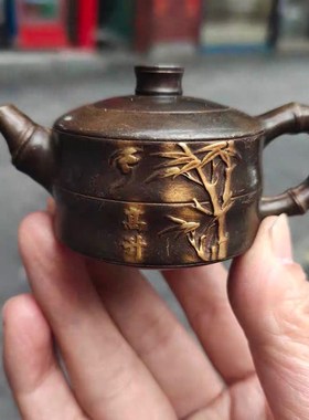 速发古玩铜器青藏 纯古仿铜点金收竹功夫茶壶酒壶 家居茶道工艺品