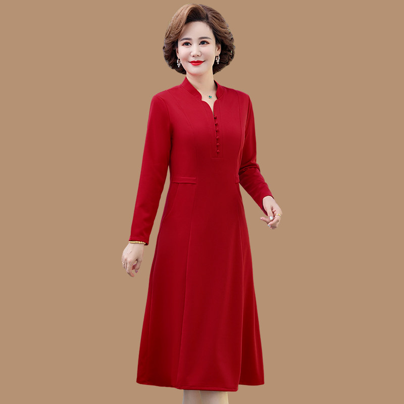 速发婆婆妈妈参加婚礼服结婚红色老婚年人春秋装连衣裙喜婆婆中宴