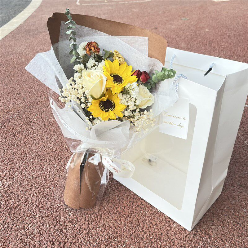 速发成品带礼袋混搭干花仿真花花束小清新送闺蜜朋友毕业礼永生花