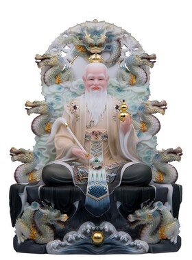 速发坐九龙太上老君神像汉白玉家用祝福摆件元始道德灵宝三清道祖